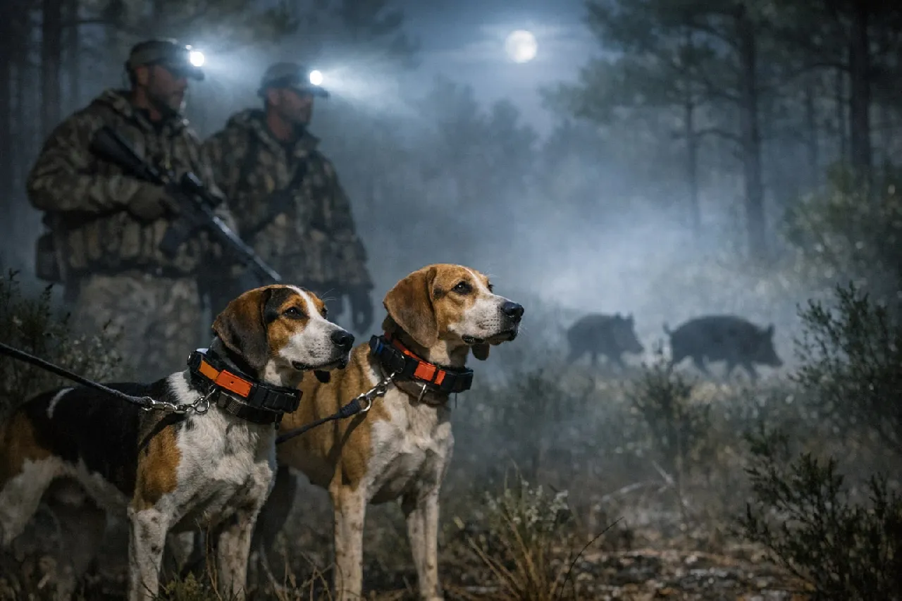 Night Hunting Hogs with Dogs