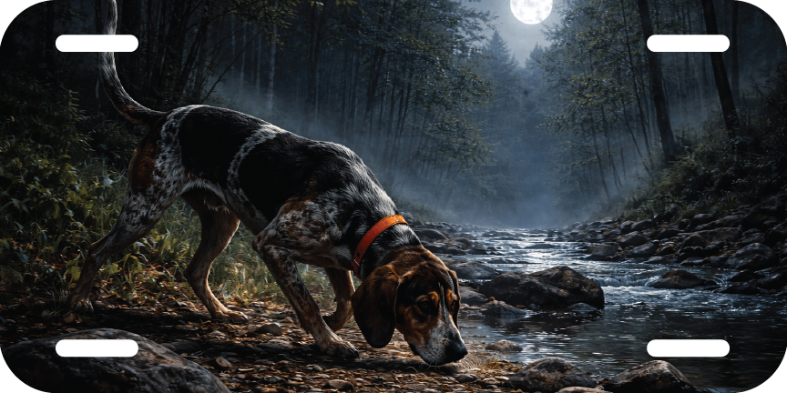 Scent-Tracking Hound Aluminum License Plate – Vinyl Graphic